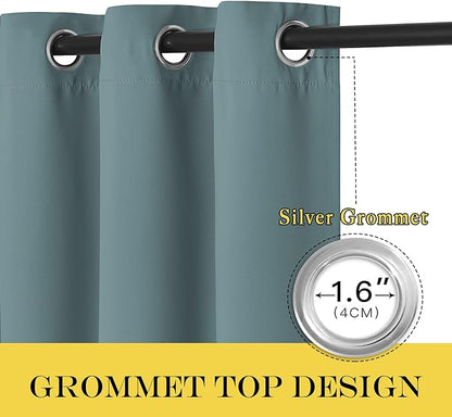 NICETOWN Blackout Curtains 66 inches Long, Grommet Window Treatment Thermal Insulated Solid Blackout Curtains/Panels/Drapes for Bedroom, Greyish Blue, Set of 2, W66 x L66