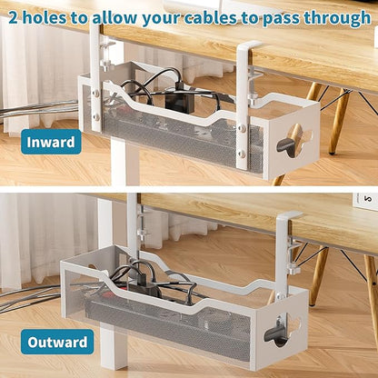 Under Desk Cable Management Tray, Litwaro Cable Management Under Desk No Drill, Metal Cable Tray with Clamp for Desk Wire Management, Desk Cord Organizer for Home Office No Damage to Standing Desk