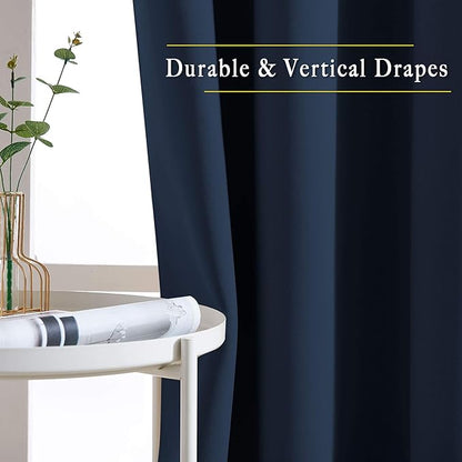 NICETOWN Navy Blue Blackout Curtains for Living Room, Grommet Thermal Insulated Window Drapes Room Divider Blinds Sound Reducing for Living Room, W46 x L102, 2 Pieces