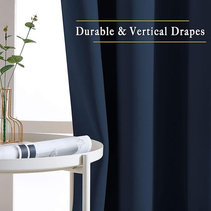 NICETOWN Window Drapes Long Curtains - (52 inches Wide x 108 inches Long, Navy, 2 Pieces) Living Room Panels Grommet Top Window Treatment for Hall & Guest Room