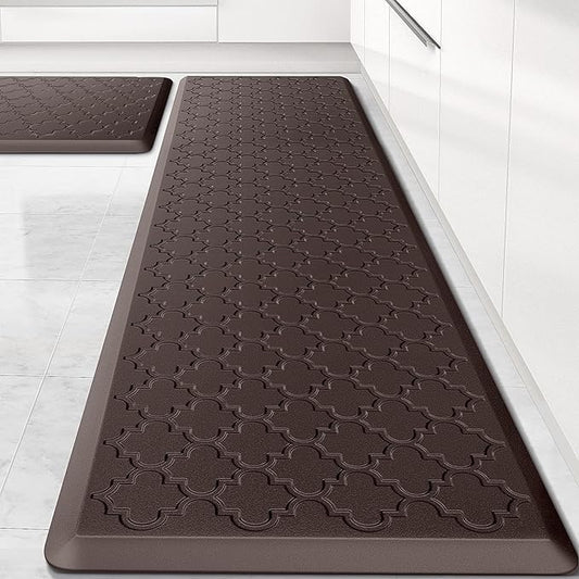 Kitchen Mat [2 PCS] Cushioned Anti-Fatigue Floor Mat, Waterproof Non-Skid Kitchen Mats and Rugs, Ergonomic Comfort Foam Kitchen Rugs, Standing Mat for Floor,Office, Sink(Chocolate,17.3"x28"+17.3"x60")