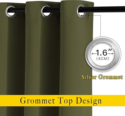 NICETOWN Blackout Curtains for Girls Room - Thermal Insulated Solid Grommet Room Darkening Panels/Drapes for Girl's Bedroom (Olive Green, 1 Pair, 52 by 54-Inch)