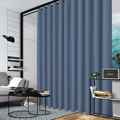 RYB HOME Extra Wide Curtain for Room Divider, Blackout Privacy Soundproof Curtains for Large Window Shared Bedroom Apartment Backdrop Home Theatre Backdrop, Stone Blue, 20ft Wide x 8ft Long