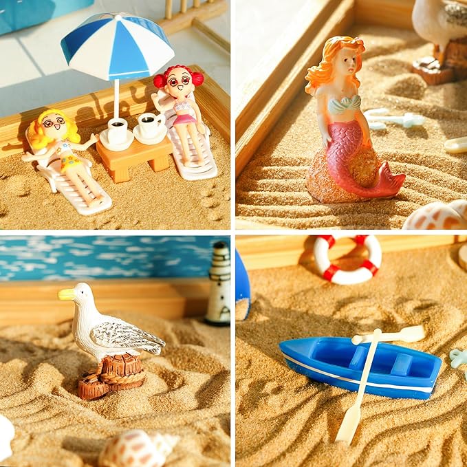 Desktop Miniature Beach Zen Garden - Mini Home Office Tabletop Sandbox Bamboo Rakes Stamps Tray Tool Accessories Kit Meditation Relaxation Decor - Stress Relief Therapy Gifts Kids Adult Father Mother