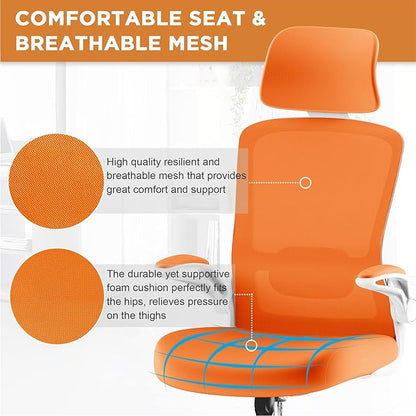 Mimoglad Office Chair, High Back Ergonomic Desk Chair with Adjustable Lumbar Support and Headrest, Swivel Task Chair with flip-up Armrests for Guitar Playing, 5 Years Warranty