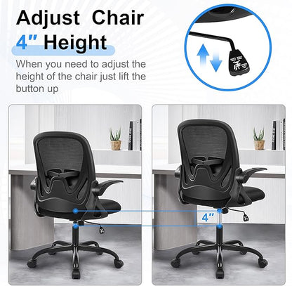 Primy Office Chair Ergonomic Desk Chair with Flip up Armrests Swivel Breathable Desk Mesh Computer Chair with Adjustable Lumbar Support and Height for Conference Room (Black)