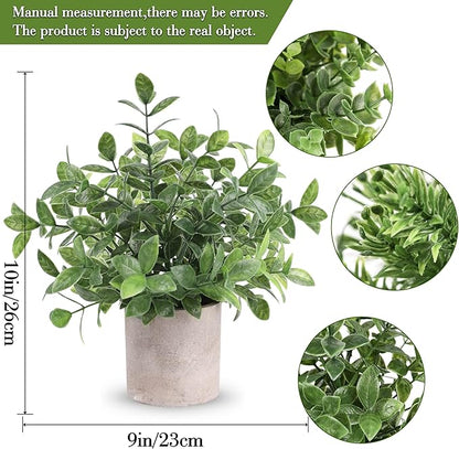 Der Rose 3 Pack Mini Potted Fake Plants Artificial Plastic Eucalyptus Plants for Home Office Desk Farmhouse Room Decor