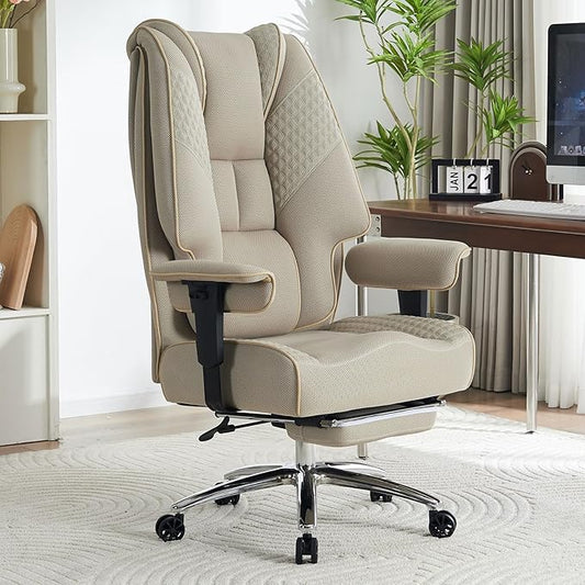 Big and Tall Office Chair 400lbs Wide Seat, Mesh High Back Executive Office Chair with Foot Rest, Ergonomic Office Chair Lumbar Support for Lower Back Pain Relief (Mesh Dark Beige)