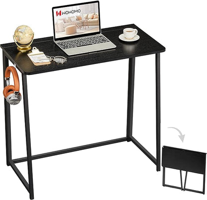 WOHOMO Folding Computer Desk, Small Writing Foldable Desk 31.5", Space-Saving Laptop Table, Easy Assemble Workstation for Home Office,Black