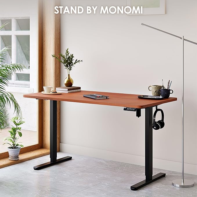 Monomi Electric Standing Desk, 55x24 Inches Adjustable Height Desk, Home Office Sit Stand Up Desk (Black Frame/Cherry Top)