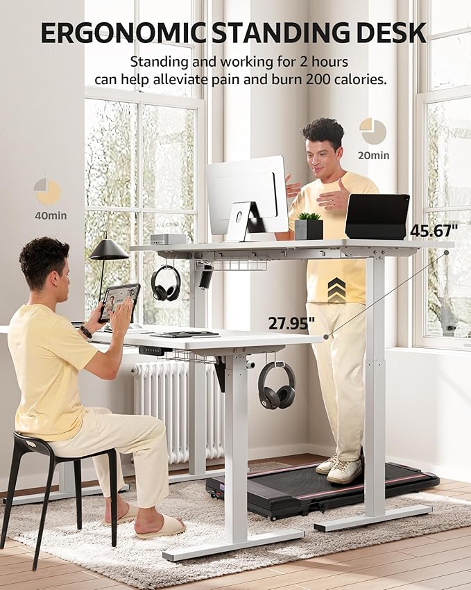 SIAGO Electric Standing Desk Adjustable - 48 x 24 Inch Sit Stand up Desk with Cable Management - 3 Memory Preset Adjustable Height Desk Computer Home Office Desk