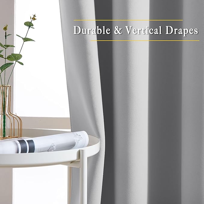 NICETOWN Bedroom Blackout Curtains Panels - Energy Saving Thermal Insulated Solid Grommet Light Blocking Draperies for Bedroom/Hall (2 Panels, Silver Grey, W52 x L108)