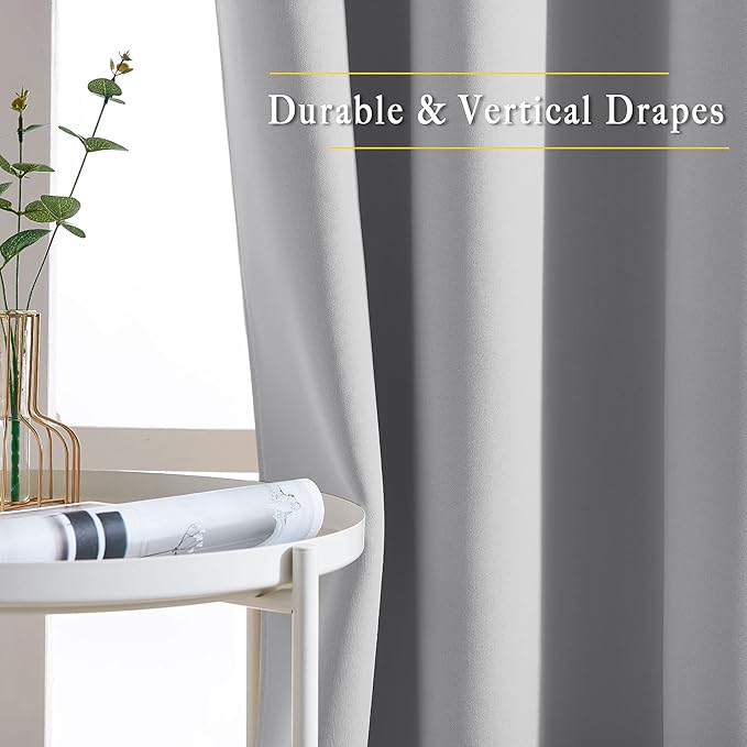 NICETOWN Blackout Silver Grey Curtains & Drapes for Bedroom - Noise Reducing Thermal Insulated Solid Grommet Room Darkening Window Drapes for French Door (2 Panels, 66 x 90 Inch)