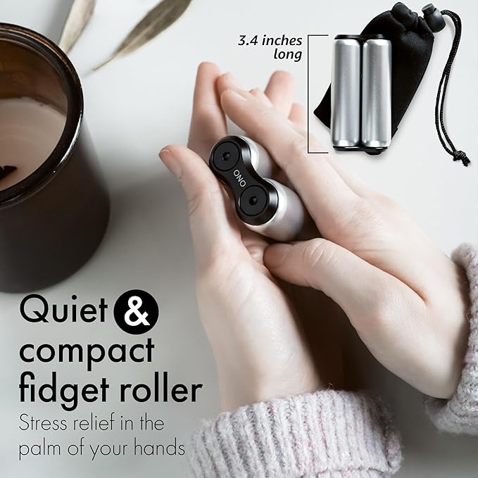 ONO Roller - Handheld Fidget Toy for Adults | Help Relieve Stress, Anxiety, Tension | Promotes Focus, Clarity | Compact, Portable Design (Full Size/Aluminum, Grey)