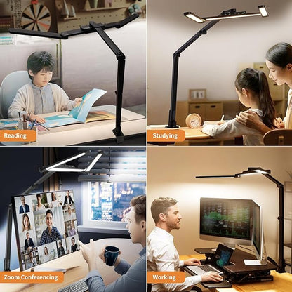 Desk Lamp with USB Charging Ports(C+A) Desk Lamps for Home Office with Hand-Sweep Desk Lamp with Clamp 24W LED Desk Light Clip On Office Desk Lamp with Timer, 21 Light Modes Dimmable Lamp for Desk