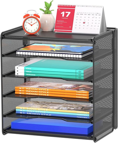 Samstar Letter Tray Paper Organizer, Mesh Desk File Organizer with 5 Tier Shelves and Sorter, Black