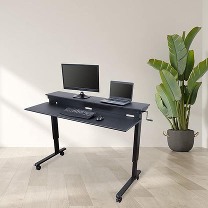 Stand Up Desk Store Crank Adjustable Two Tier Standing Desk with Heavy Duty Steel Frame (Black Frame/Black Top, 60" Wide)