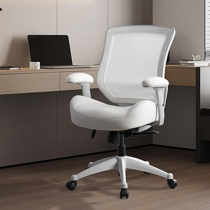 BOLISS 400lbs Ergonomic Office Chair, Home Desk Chair, Adjustable Arms, Super Soft Wide Cushion Big Mesh Chairs (White