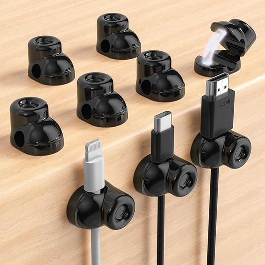 9-Pack Magnetic Cable Clips, Adjustable Cord Holder for Under Desk Cable Management, Adhesive Charger Wire Organizer Keeper for Home Office Desk Phone Car Wall Desktop Nightstand (Black Shoes)