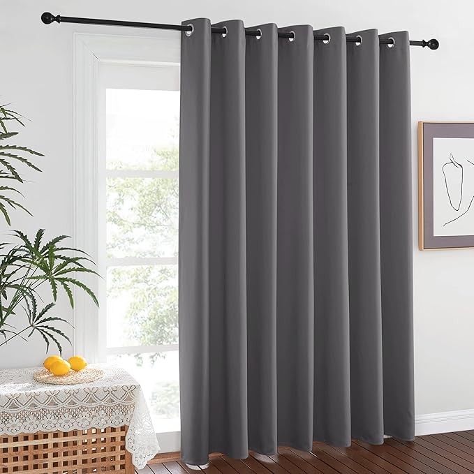 NICETOWN Privacy Room Divider Curtain Screen Partitions, Closet Door Curtain Vertical Blind for Sling Door, Blackout Window Privacy Blinds for Patio (Grey, Single Panel, 12ft Tall x 8.3ft Wide)