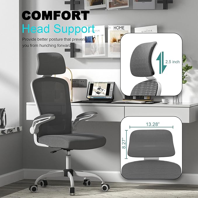 Mimoglad Office Chair, High Back Ergonomic Desk Chair with Adjustable Lumbar Support and Headrest, Swivel Task Chair with flip-up Armrests for Guitar Playing (Modern, Dim Gray)