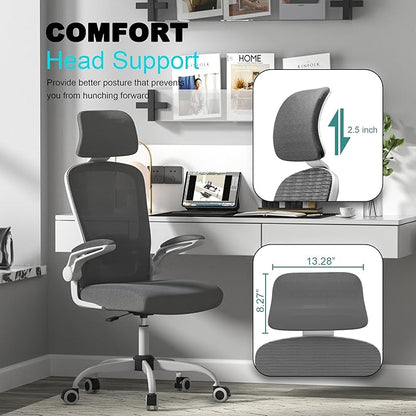 Mimoglad Office Chair, High Back Ergonomic Desk Chair with Adjustable Lumbar Support and Headrest, Swivel Task Chair with flip-up Armrests for Guitar Playing (Modern, Dim Gray)