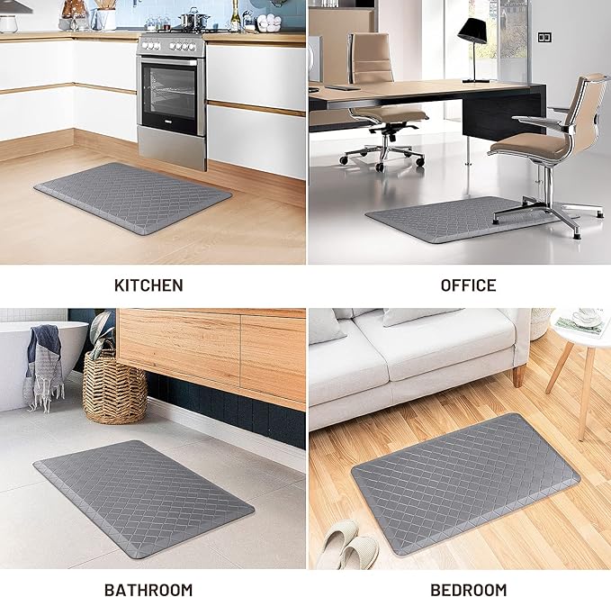 HappyTrends Kitchen Mat Cushioned Anti-Fatigue Kitchen Rug,17.3"x 28",Thick Waterproof Non-Slip Kitchen Mats and Rugs Heavy Duty Ergonomic Comfort Rug for Kitchen,Floor,Office,Sink,Laundry,Grey