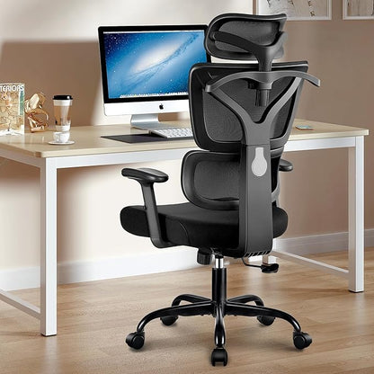 Office Chair Ergonomic Desk Chair, High Back Gaming Chair, Big and Tall Reclining Comfy Home Office Chair Lumbar Support Breathable Mesh Computer Chair Adjustable Armrests (Black)