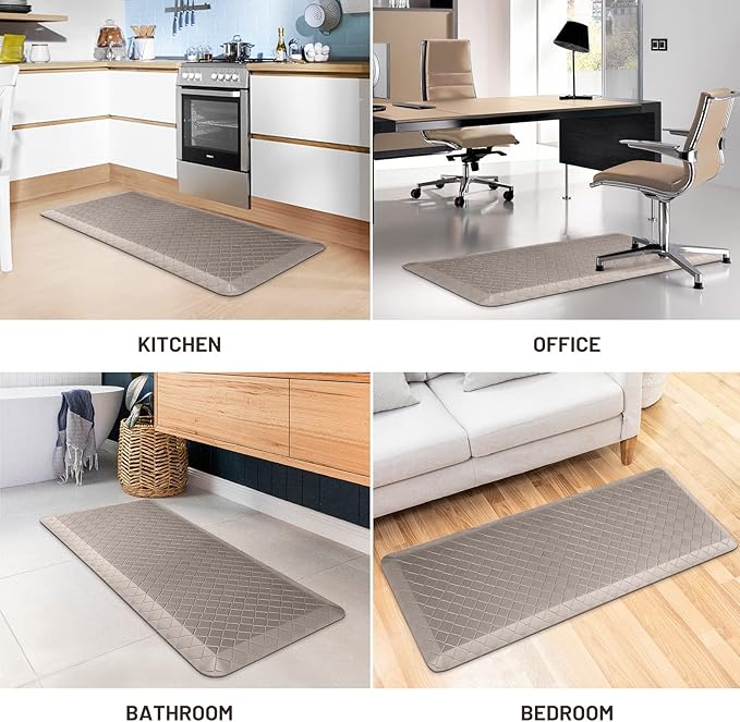 HappyTrends Kitchen Runner Rugs Anti-Fatigue mats - 4/5 Inch Thick Non Slip Waterproof Ergonomic Comfort Mat for Kitchen, Floor Home, Office, Sink, Laundry (17.3"x 39",Khaki)