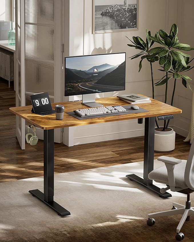 Marsail Electric Standing Desk, Adjustable Height Stand up Desk, 48 x 24 Inches Sit Stand Home Office Desk, Computer Desk, Rustic Brown