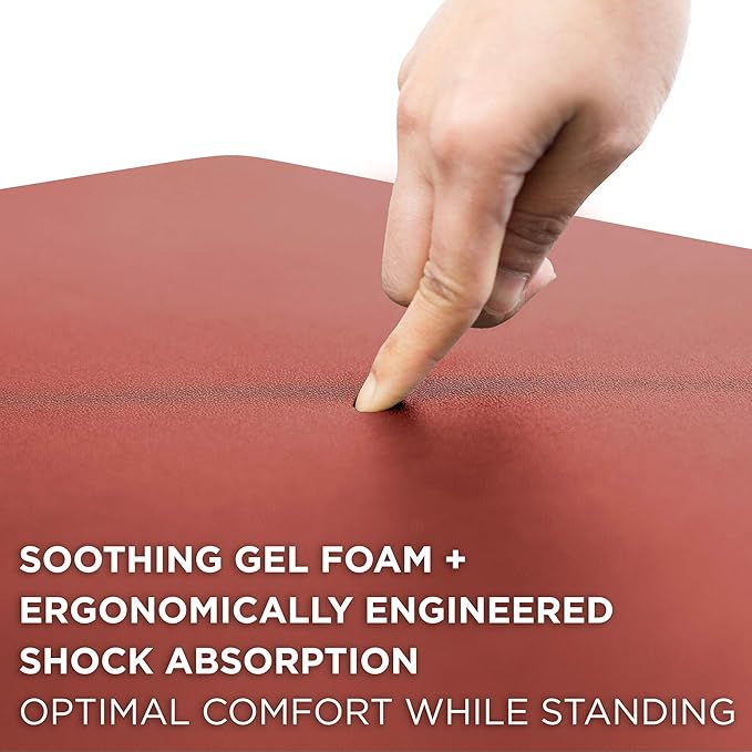 Mount-It! Standing Desk Floor Mat | Red Standing Comfort Mat for Standing Desk, Home, Office, Kitchen, Garage | Anti-Slip Washable Surface| 18"x22" | Rubberized Gel Foam