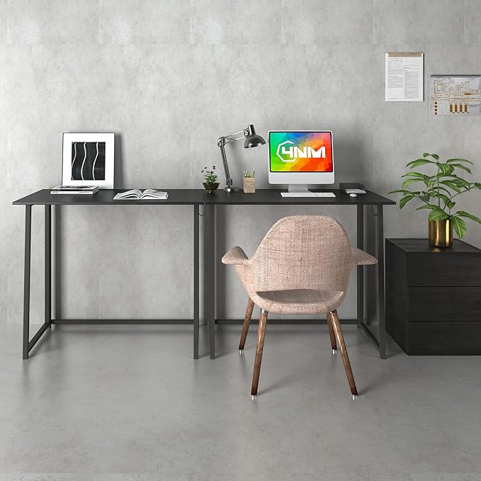 4NM 31.5" Small Folding Desk, Simple Assembly Computer Desk Home Office Desk Study Writing Table for Small Space Offices -All Black