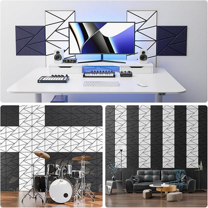 12 pack Acoustic Panels With Self-Adhesive, 12"X 12"X 0.4"Sound Proof Foam Panels, Sound Panels High Density, Soundproof Wall Panels for Home Studio Office- BlackBase + WhiteFace