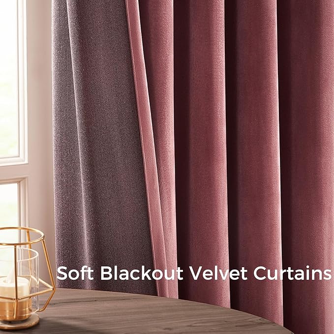 Topfinel 90 Inch Dusty Rose Velvet Curtains,Moderate Velvet Fabric Elegant Drapes,Rod Pocket Back Tab Sunlight Blocking Room Darkening Panles for Spring Living Room,2 Panels Burg