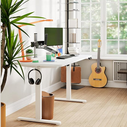 Monomi Electric Standing Desk, 55 x 24 inches Height Adjustable Desk, Ergonomic Home Office Sit Stand Up Desk with Memory Preset Controller (White Top/White Frame)