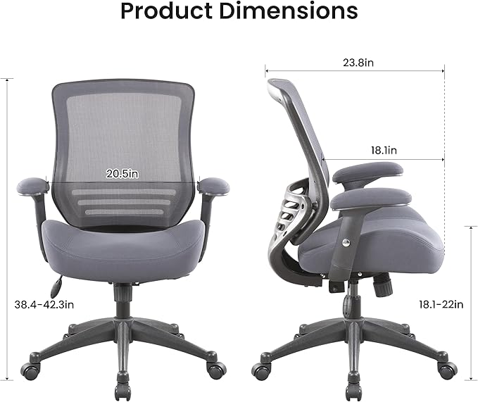 BOLISS 400lbs Ergonomic Office Chair, Home Desk Chair, Adjustable Arms, Super Soft Wide Cushion Big Mesh Chairs (Dark Grey