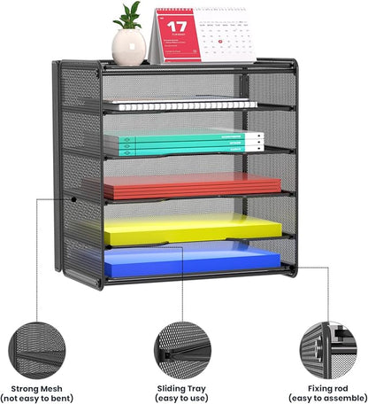 Samstar Letter Tray Paper Organizer, Mesh Desk File Organizer with 5 Tier Shelves and Sorter, Black