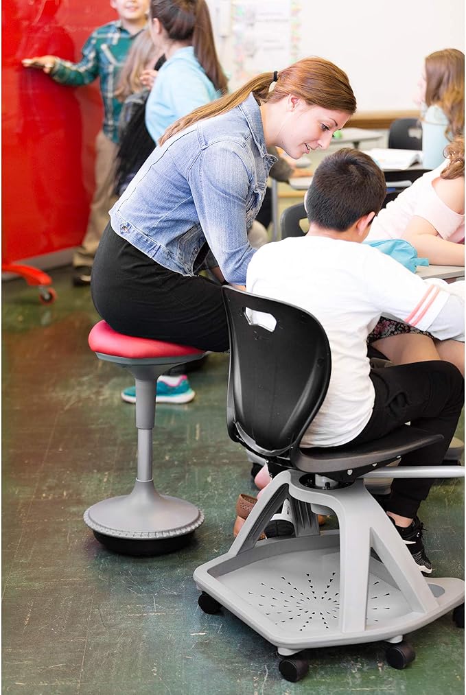 Learniture Adjustable Height Active Learning Stool for Office Desks and Classrooms, Foam-Padded Backless Wobble Stool with Rocking Motion, Red