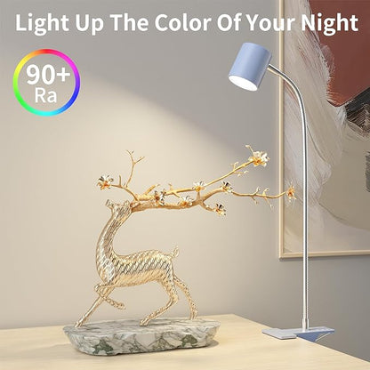 Dott Arts Desk Lamp,USB Clip On Light with 3 Color Modes,LED 10 Levels Brightness Reading Lamp, 360°Gooseneck Book Light,Eye-Care Reading Light for Home Office,Headboards Blue