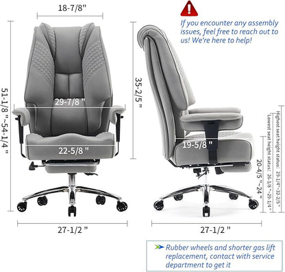 Big and Tall Office Chair 400lbs Wide Seat, Mesh High Back Executive Office Chair with Foot Rest, Ergonomic Office Chair Lumbar Support for Lower Back Pain Relief (Mesh Light Grey)