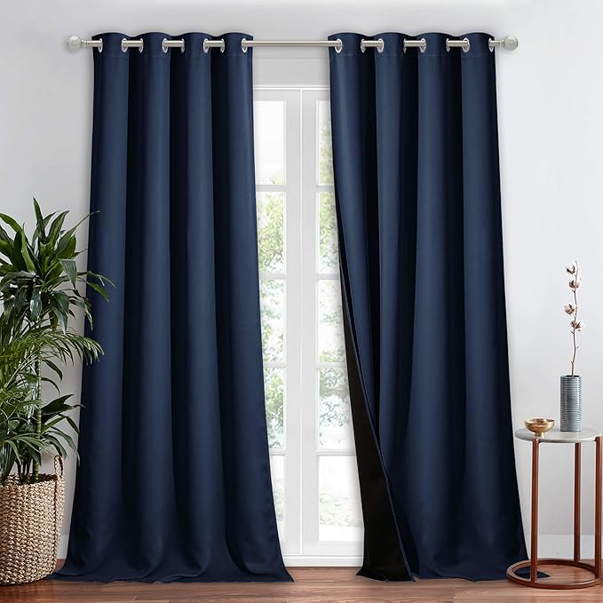 NICETOWN 100% Blackout Curtain 108 inches Long, Noise Reduction Window Treatment Curtain, Thermal Insulated Energy Smart Drape and Drapery for Apartment Decor, Navy, 1 PC, 52 inches W