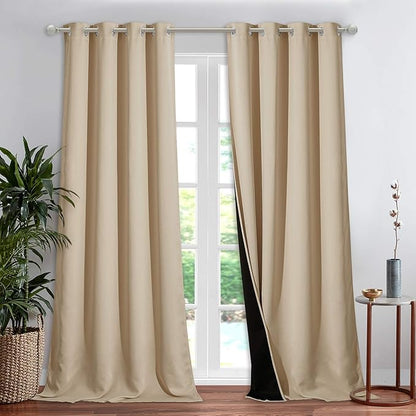 NICETOWN Thermal Insulated 100% Blackout Curtain, Sound Proof Drape with Black Backing, Full Light Blocking Panel for Patio Sliding Door (Biscotti Beige, 1 Panel, 52 inches x 108 inches)