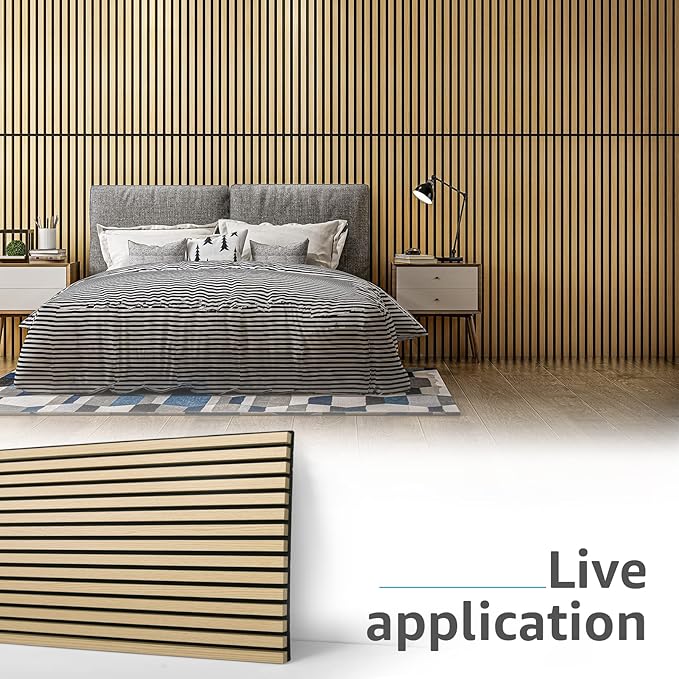 Art3d 2 Wood Slat Acoustic Panels for Wall and Ceiling - 3D Fluted Sound Absorbing Panel with Wood Finish - Oak