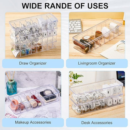 Tatuo 6 Pcs Cable Organizer with 60 Wire Ties, Clear Plastic Cord Storage Box with Lid, Electronics Charger Organizer for Home Office Desk Organizers and Accessories