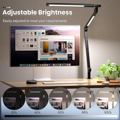 Desk Lamp with Clamp, Eye-Care Swing Arm Desk Lamp, Stepless Dimming & Adjustable Color Temperature Modern Architect Lamp with Memory & Timing Function for Study, Work, Home, Office, 12W