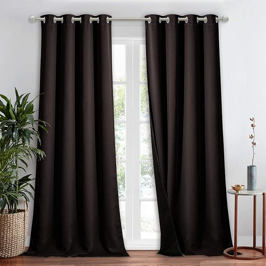 NICETOWN Extra Long Truly Blackout Drape for Hall and Villa, 100% Blackout Window Curtain Panel with Black Lined for Night Shift Worker, 52-inch Width Each Panel, 108-inch Length, Brown, 1 Piece