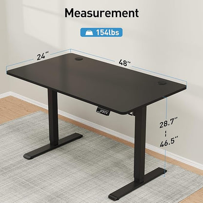 MOUNTUP Height Adjustable Electric Standing Desk Whole-Piece, 48 x 24 Inches Quick Assembly Sit Stand Desk, Stand Up Desk with Memory Controller, Ergonomic Desk, Black