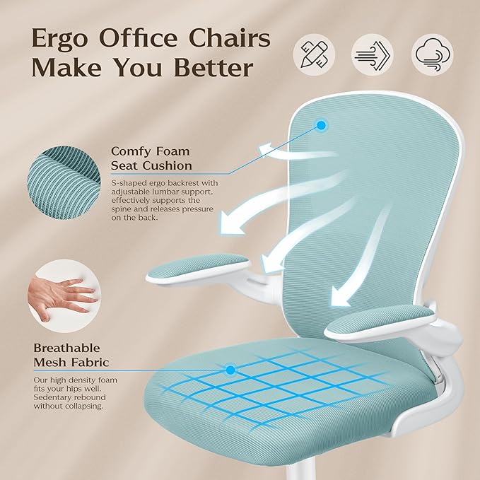 FelixKing Office Chair, Ergonomic Desk Chairs with Wheels Home Mesh Chair Adjustable Lumbar Support and Height, Ergo Chair for Working Gaming Use (Light Blue)