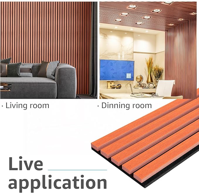 Art3d 4pcs-107 x 8in Slat Acoustic Panel for Wall and Ceiling, 3D Fluted Sound Absorbing Panel with Wood Finish, Cherry