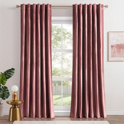 Topfinel 90 Inch Dusty Rose Velvet Curtains,Moderate Velvet Fabric Elegant Drapes,Rod Pocket Back Tab Sunlight Blocking Room Darkening Panles for Spring Living Room,2 Panels Burg